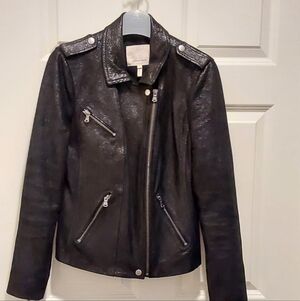 Rebecca Taylor Shimmering Black Leather Jacket